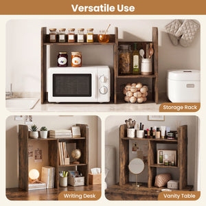Expandable Desk Bookshelf with Open Cubes and Desktop Display Rack-Rustic Brown