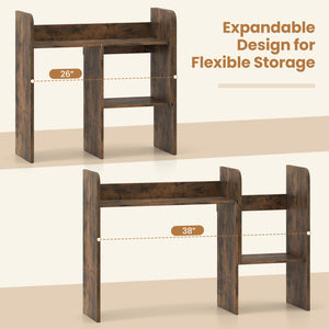 Expandable Desk Bookshelf with Open Cubes and Desktop Display Rack-Rustic Brown