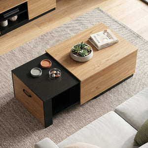Extendable Coffee table with Concealed Storage Compartment-Natural
