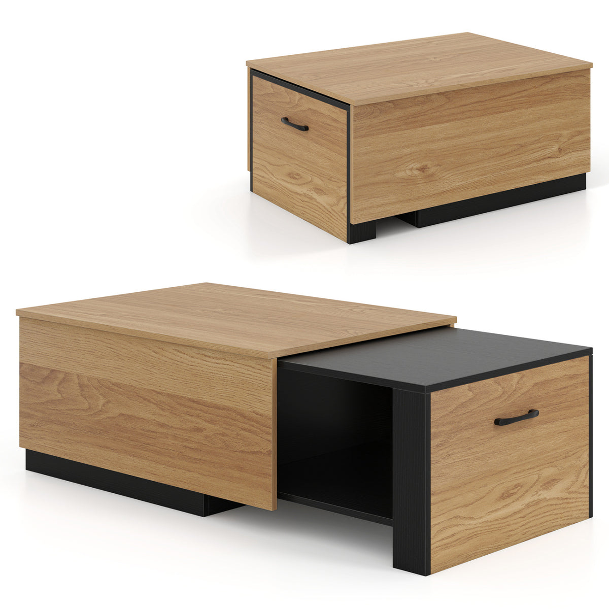 Extendable Coffee table with Concealed Storage Compartment-Natural