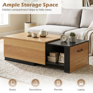 Extendable Coffee table with Concealed Storage Compartment-Natural