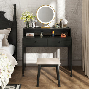 Extendable Computer Desk with 2 Storage Drawers Convertible Home Office Rolling Study Writing Desk-Black