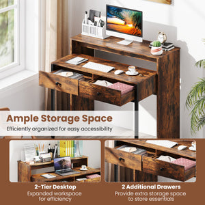 Buffet Sideboard Mid Century Modern Storage Cabinet with Adjustable Shelves-Rustic Brown