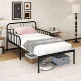 Extendable Metal Daybed to Twin Size Bed with Guardrails and Armrests-Black