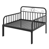 Extendable Metal Daybed to Twin Size Bed with Guardrails and Armrests-Black