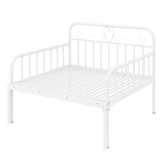 Extendable Metal Daybed to Twin Size Bed with Guardrails and Armrests-White