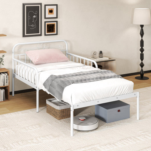 Extendable Metal Daybed to Twin Size Bed with Guardrails and Armrests-White