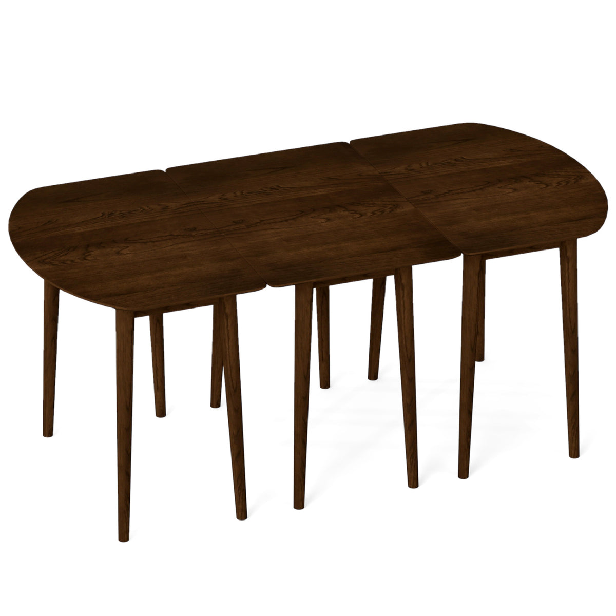 Extendable Dining Table Set with 2 Half-Round and 1 Rectangular Tables-Walnut