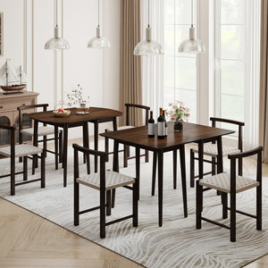 Extendable Dining Table Set with 2 Half-Round and 1 Rectangular Tables-Walnut