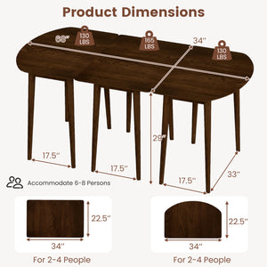 Extendable Dining Table Set with 2 Half-Round and 1 Rectangular Tables-Walnut