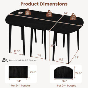Extendable Dining Table Set with 2 Half-Round and 1 Rectangular Tables-Black