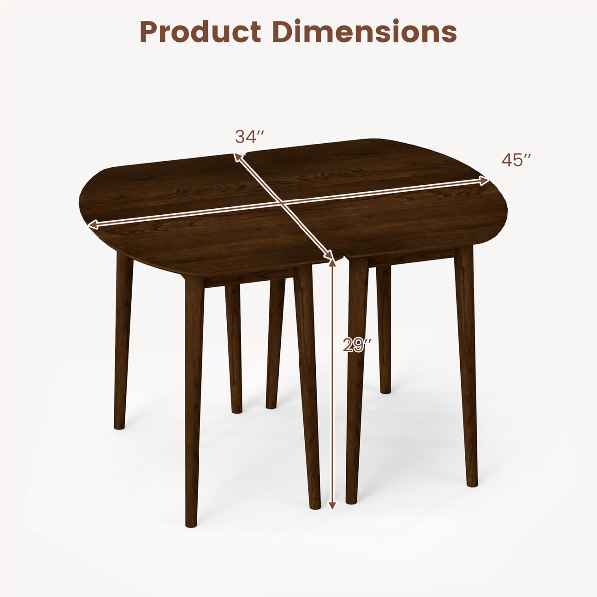 Extendable Oval Dining Table Set with 2 Half-Round Tables for 4-6 People-Walnut