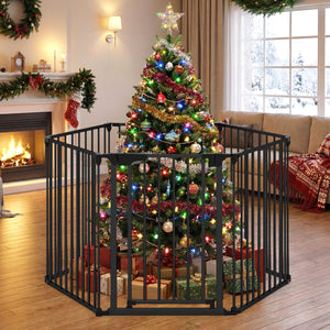 Extra Wide Baby Gate Fits 34.5-154" Openings 6-Panel Adjustable Pet Safety Fence-Black