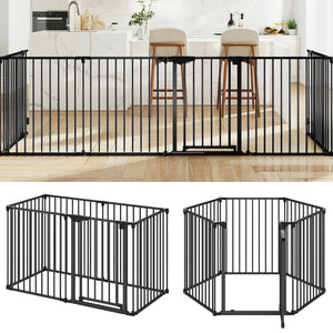 Extra Wide Baby Gate Fits 34.5-154" Openings 6-Panel Adjustable Pet Safety Fence-Black