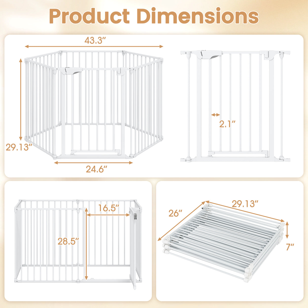 Extra Wide Baby Gate Fits 34.5-154" Openings 6-Panel Adjustable Pet Safety Fence-White