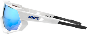 100% Speedtrap Sunglasses - White - Blue Mirror 60012-00003