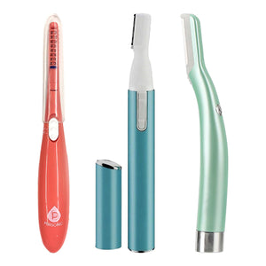 Pursonic Beauty Precision Bundle – Multi-Purpose Hair Trimmer, Heated Eyelash Curler & Dermaplaning Hair Remover Tool by Pursonic