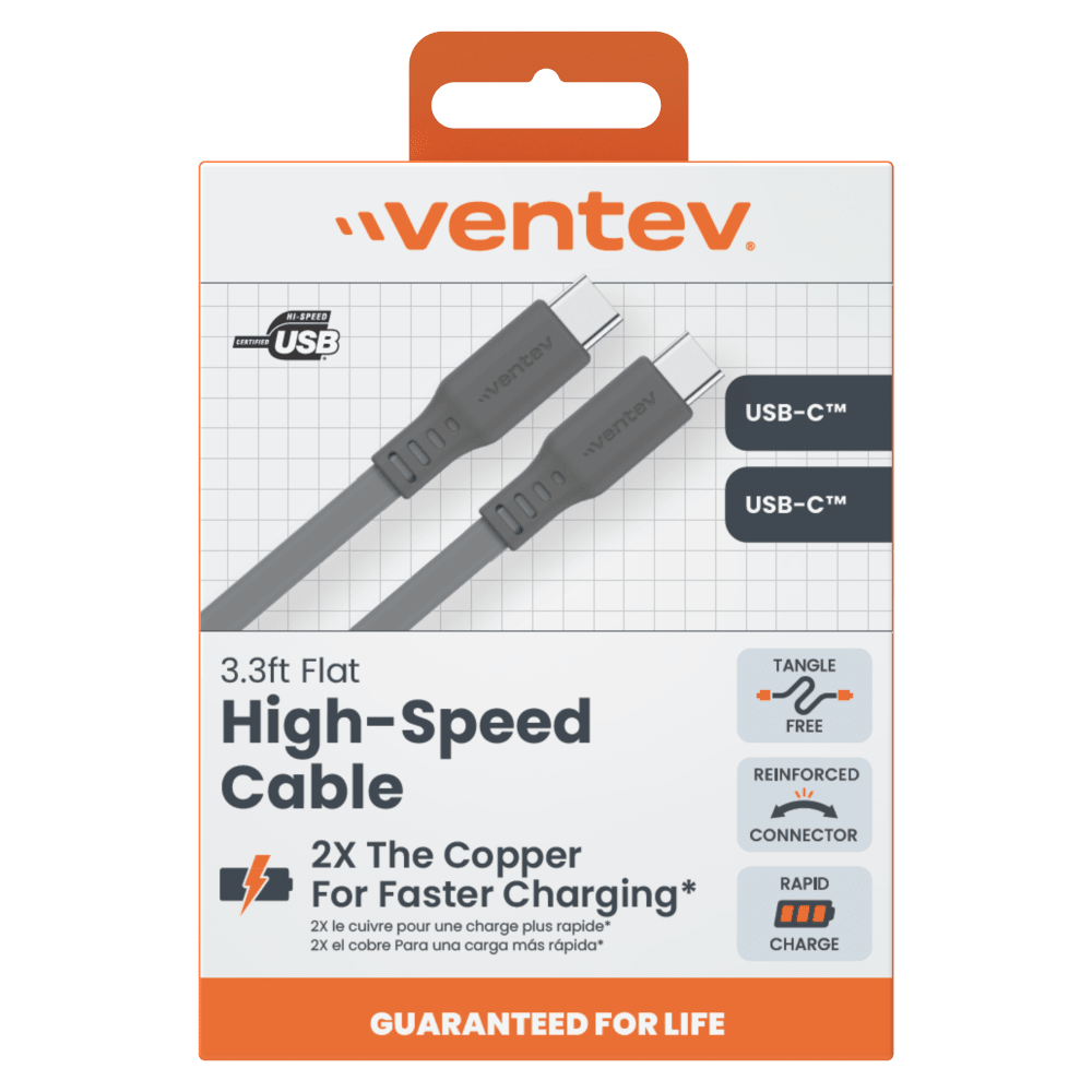 Ventev Chargesync Flat USB C to USB C 3.3ft - Boxed by Ventev