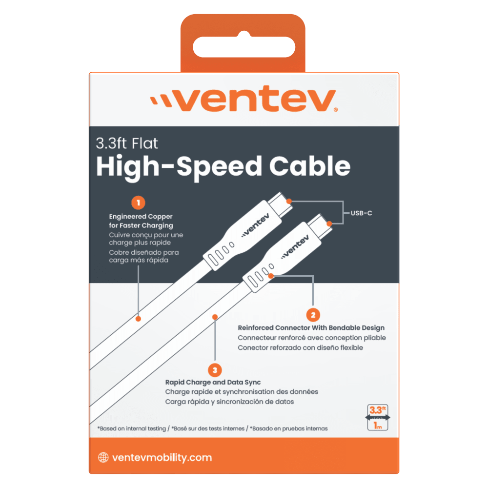 Ventev Chargesync Flat USB C to USB C 3.3ft - Boxed by Ventev