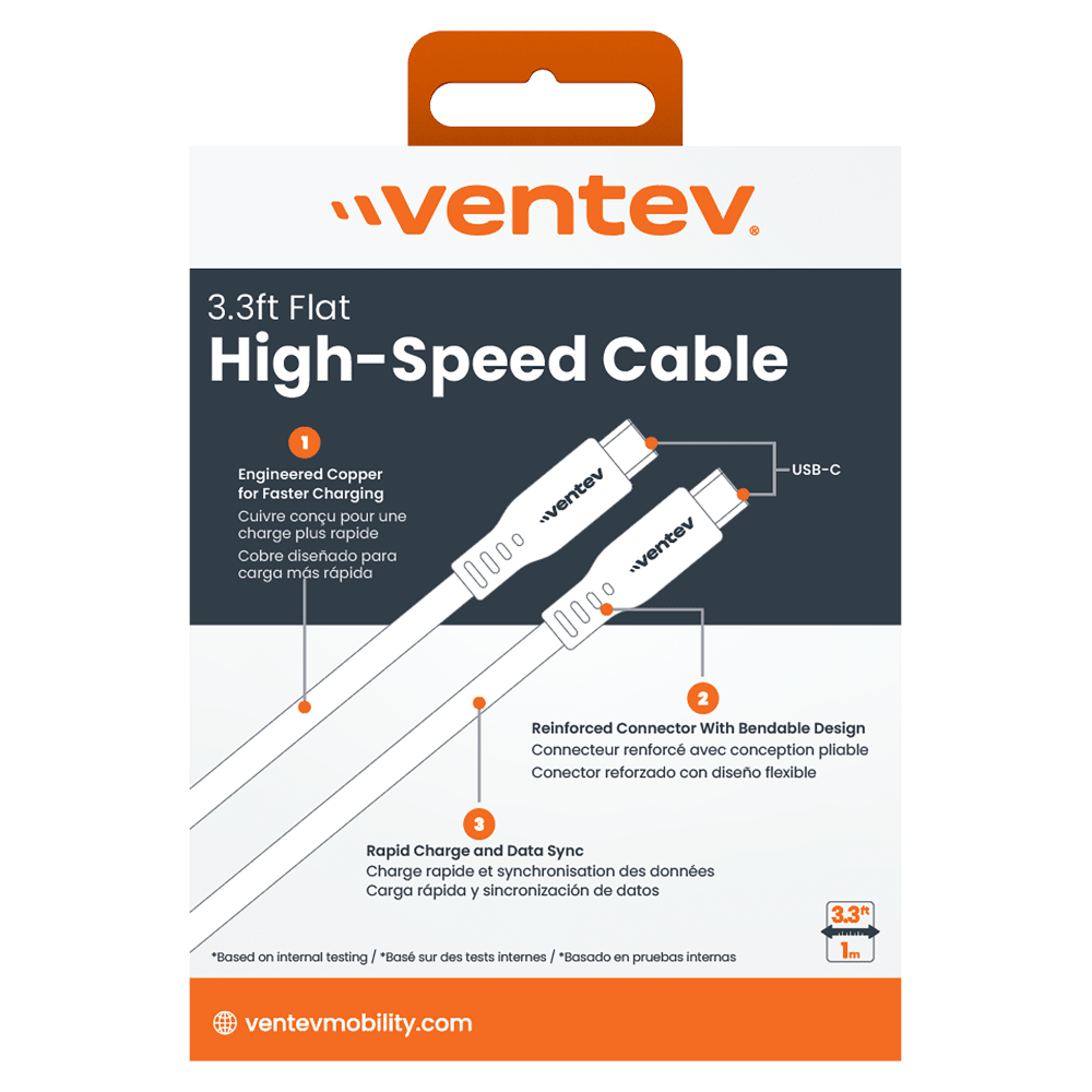 Ventev Chargesync Flat USB C to USB C 3.3ft - Boxed by Ventev