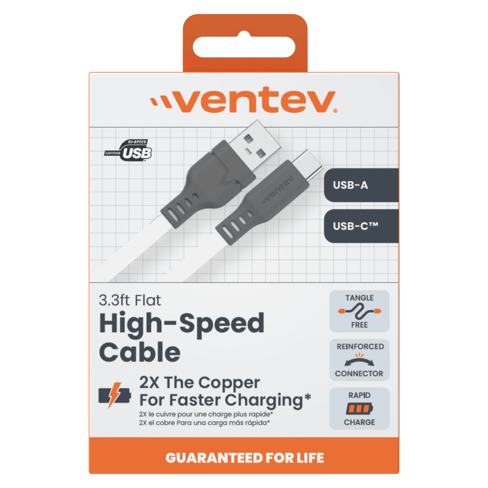 Ventev Flat USB A to USB C High Speed Tangle-Free Cable 3.3ft by Ventev