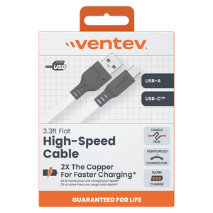 Ventev Flat USB A to USB C High Speed Tangle-Free Cable 3.3ft by Ventev