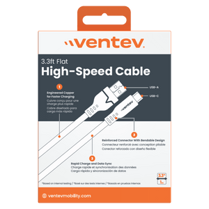 Ventev Flat USB A to USB C High Speed Tangle-Free Cable 3.3ft by Ventev