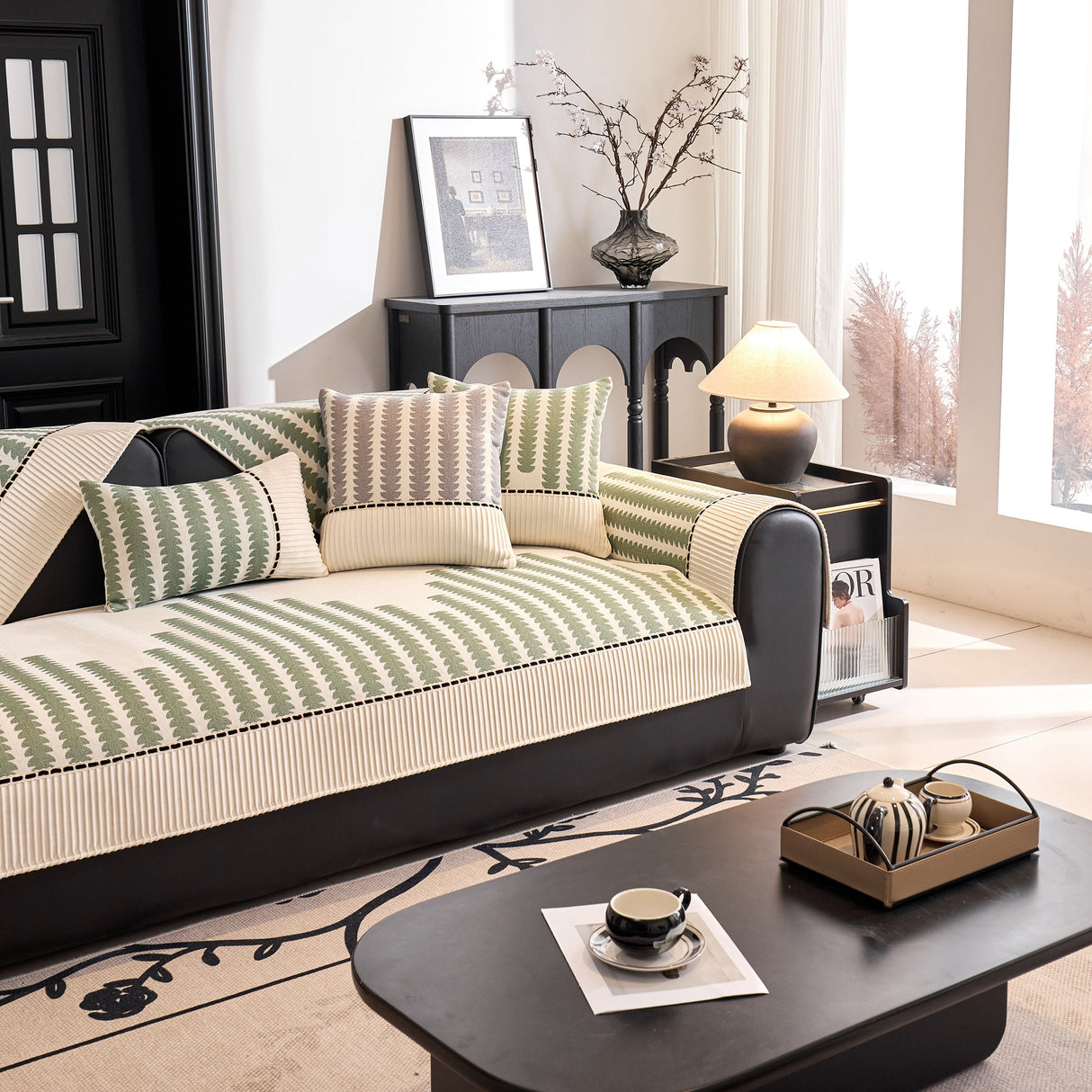 Vertical Stripes Sectional Sofa Cover Slipcover - Non-Slip, Fits L-Shape Couches