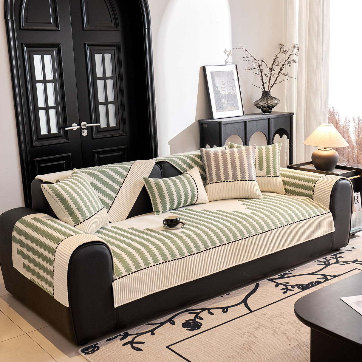 Vertical Stripes Sectional Sofa Cover Slipcover - Non-Slip, Fits L-Shape Couches