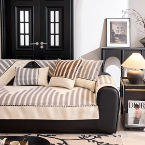 Vertical Stripes Sectional Sofa Cover Slipcover - Non-Slip, Fits L-Shape Couches