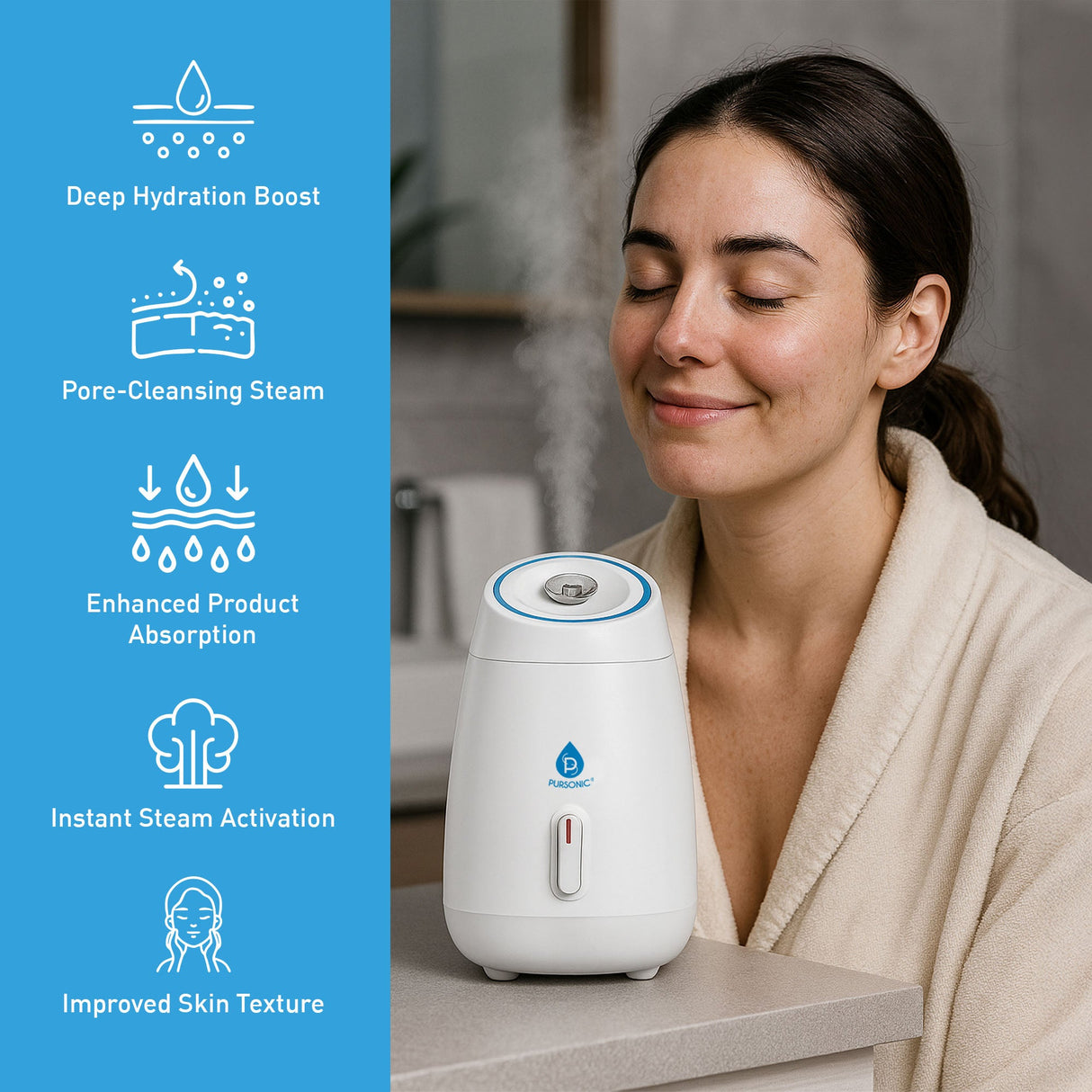 Pursonic Complete At-Home Facial Spa Bundle – Facial Steamer, 7-in-1 LED Light Therapy Device & Hydrocolloid Pimple Patches by Pursonic