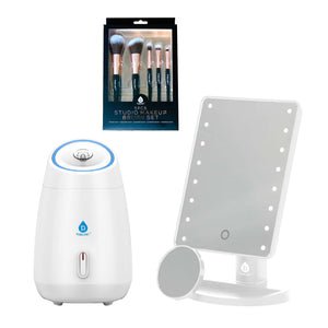 Pursonic Glow & Go Beauty Bundle with LED Vanity Mirror, Facial Steamer & 5-Piece Brush Set by Pursonic
