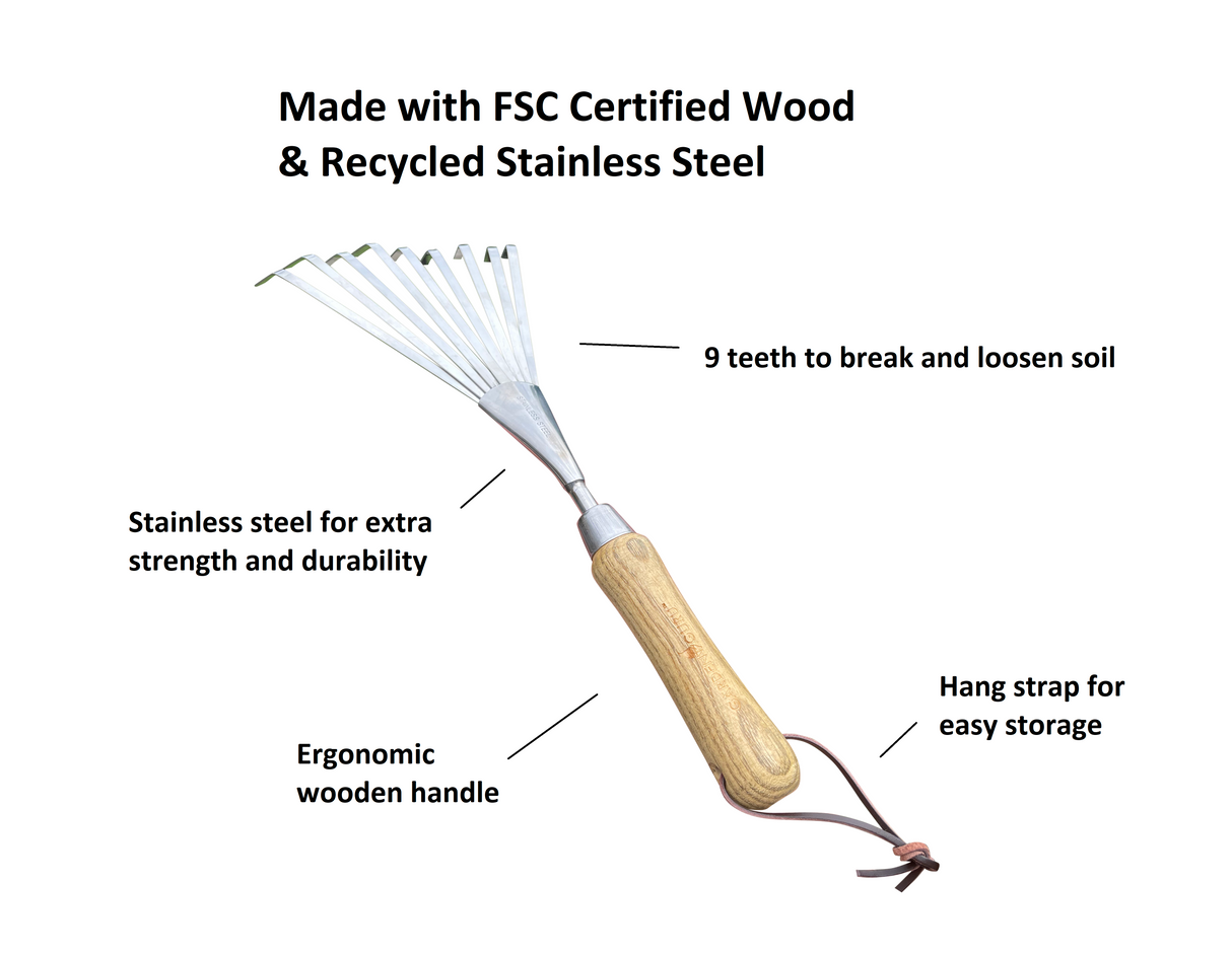 Hand Rake (classic wood handle) by Garden Guru