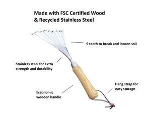 Hand Rake (classic wood handle) by Garden Guru