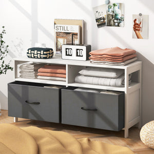 Fabric Chest of Drawers with 2 Drawers and 2 Open Shelves-White