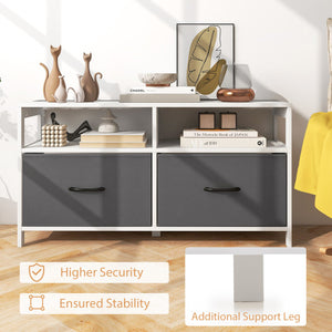 Fabric Chest of Drawers with 2 Drawers and 2 Open Shelves-White