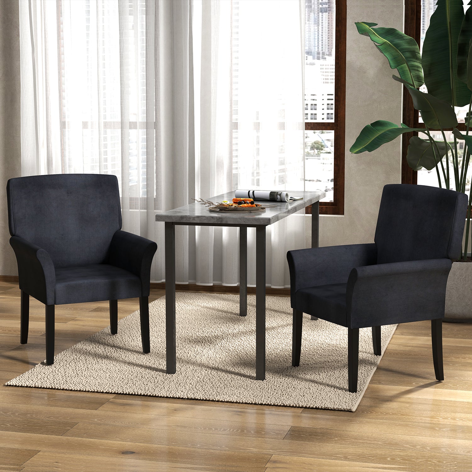 Fabric Upholstered Executive Guest Armchair with Rubber Wood Legs-Black
