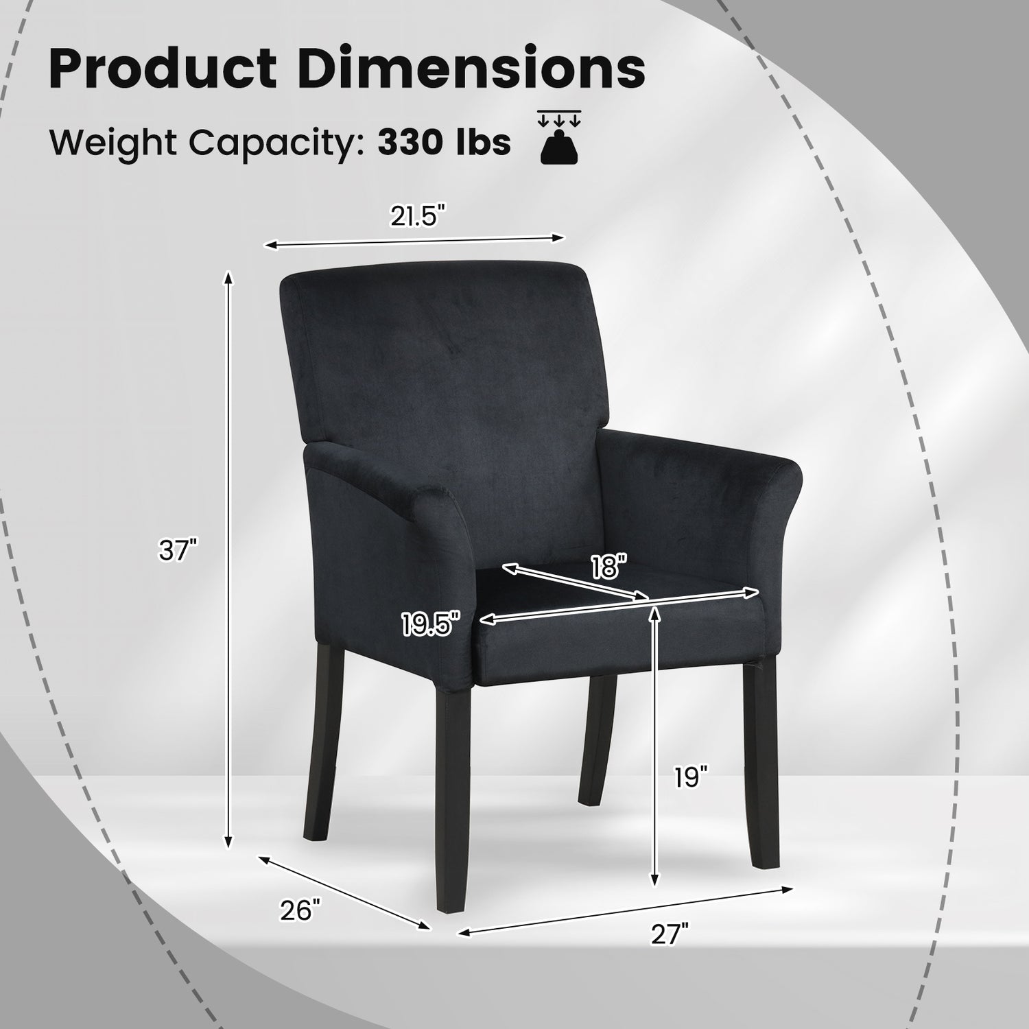 Fabric Upholstered Executive Guest Armchair with Rubber Wood Legs-Black