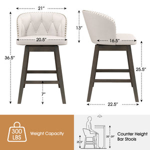 Counter Height Fabric Upholstered Bar Stools Set of 2-Beige