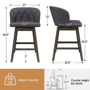 Counter Height Fabric Upholstered Bar Stools Set of 2-Gray
