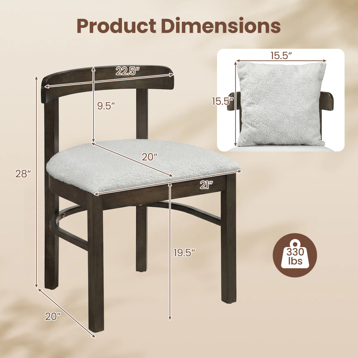 Fabric Upholstered Wood Dining Chairs Set of 2 with Removable Pillow-Gray