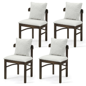 Fabric Upholstered Wood Dining Chairs Set of 4 with Removable Pillow-Gray