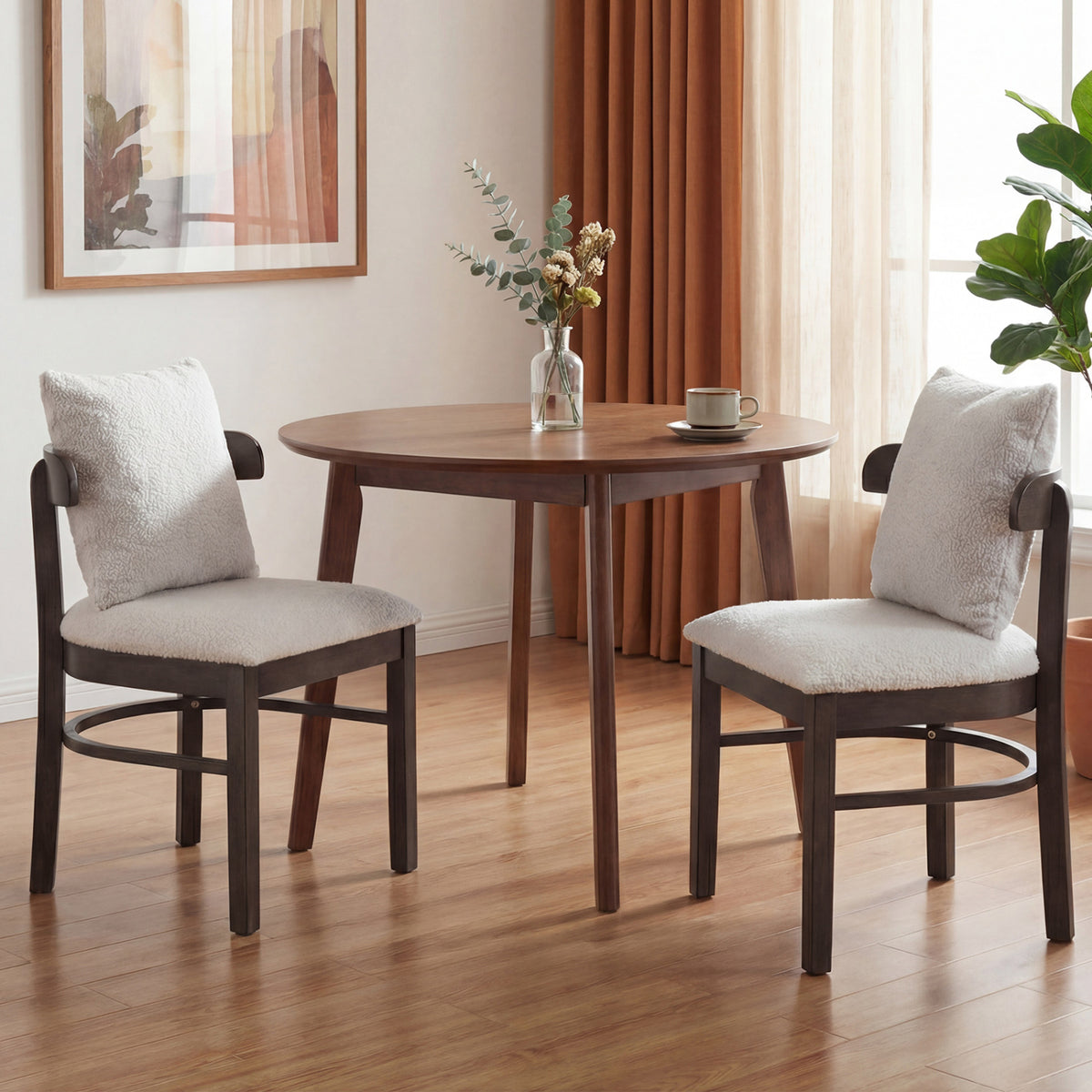 Fabric Upholstered Wood Dining Chairs Set of 4 with Removable Pillow-Gray