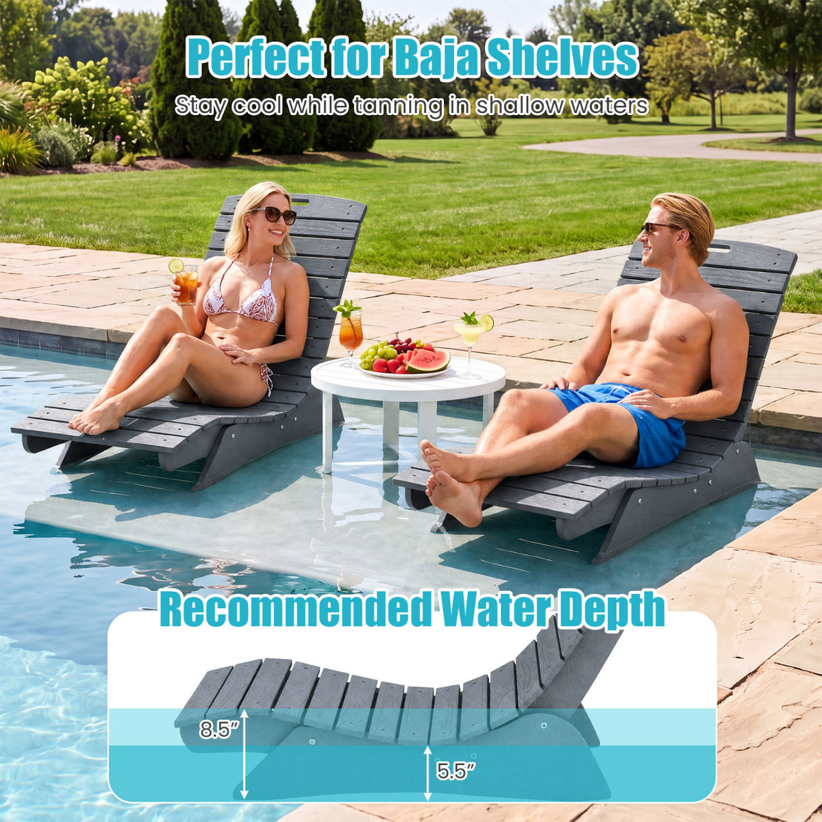 Fade-Resistant Outdoor Lounger with Contoured Shape for Deck Poolside-Dark Gray