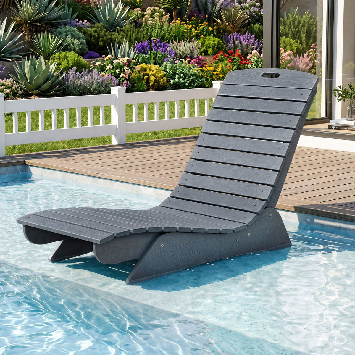 Fade-Resistant Outdoor Lounger with Contoured Shape for Deck Poolside-Dark Gray