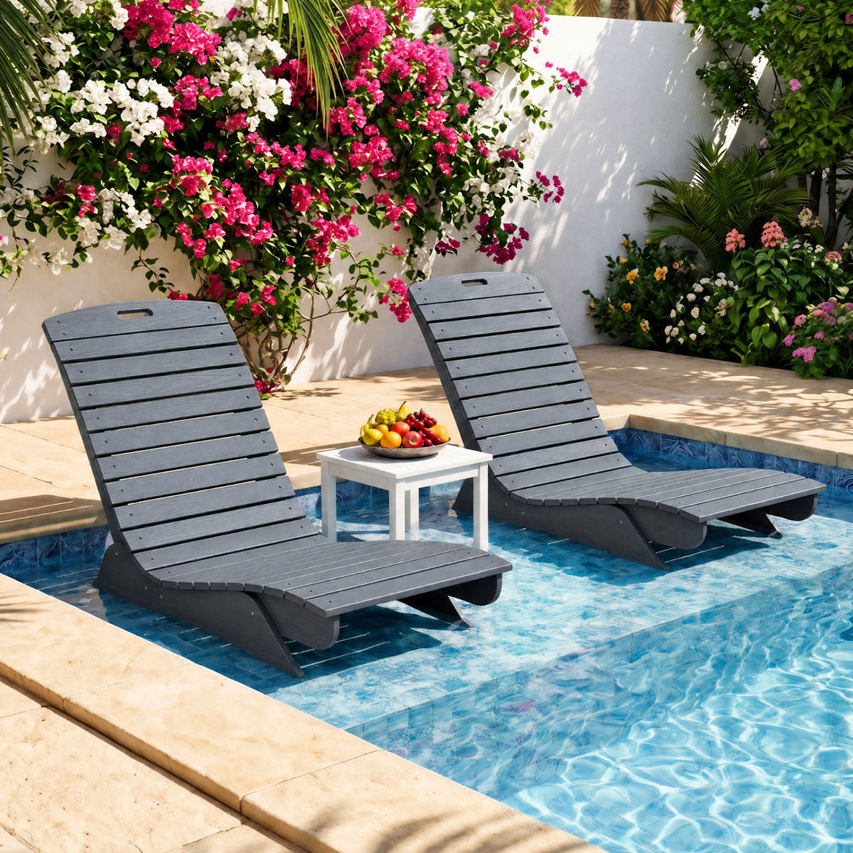 Fade-Resistant Outdoor Lounger with Contoured Shape for Deck Poolside-Dark Gray