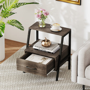 3-Tier Farmhouse Nightstand with Open Shelf