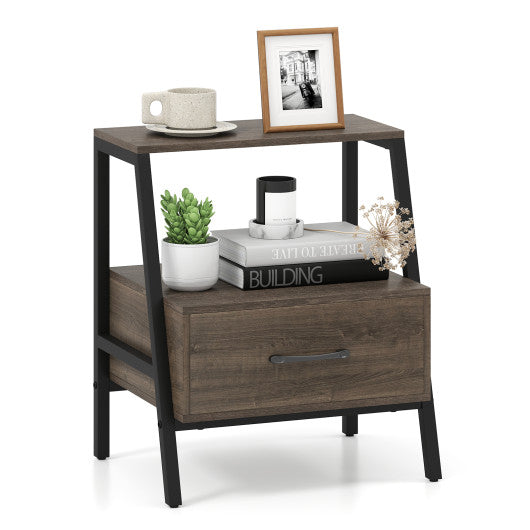 3-Tier Farmhouse Nightstand with Open Shelf