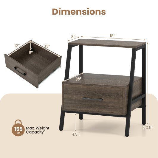 3-Tier Farmhouse Nightstand with Open Shelf