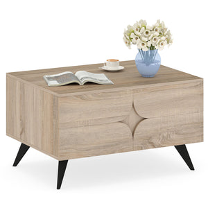 Farmhouse Accent Modern Coffee Table with Storage for Living Room Bedroom-Natural